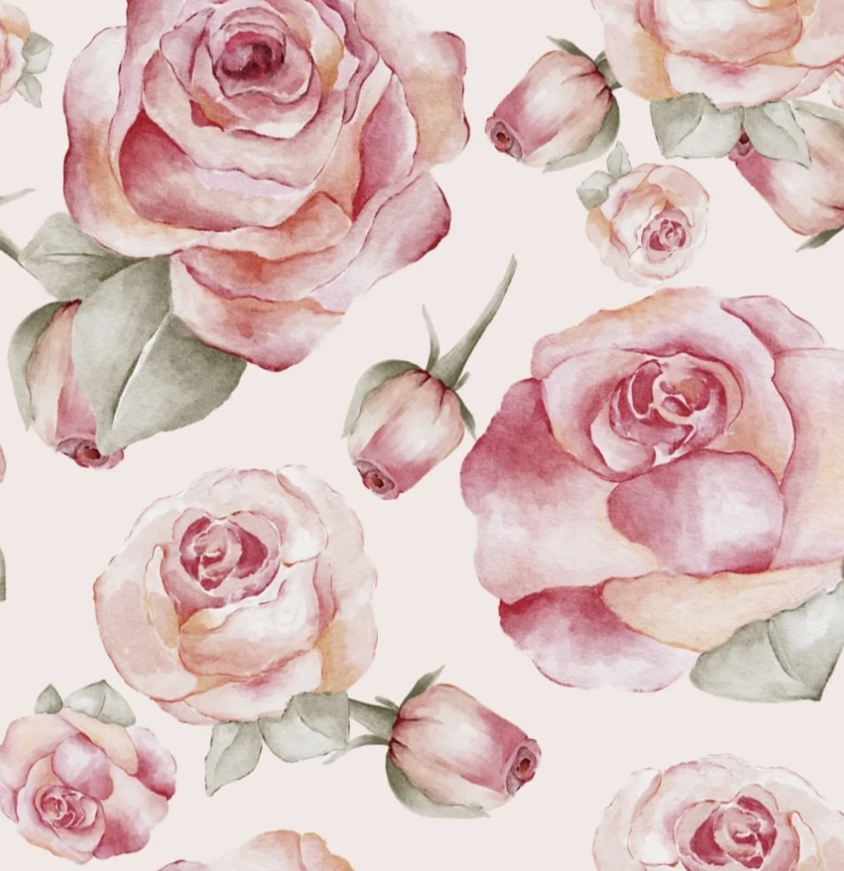 Pink roses cream jersey