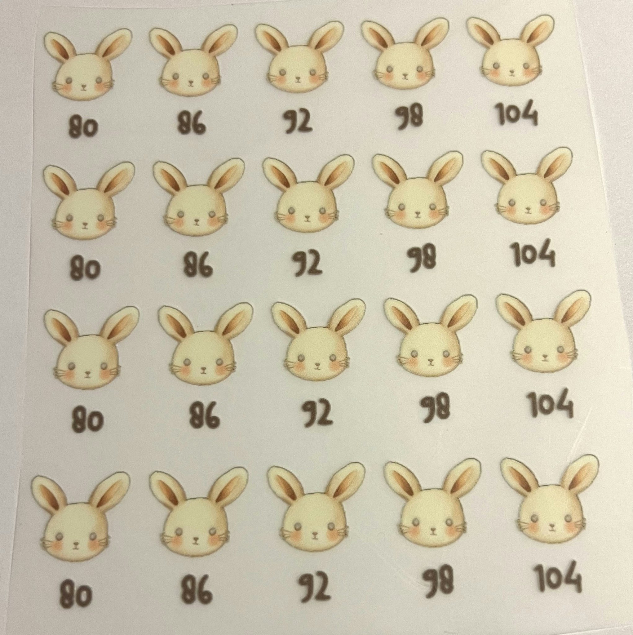DTF størrelsesmerke kanin 80-104