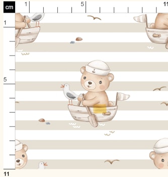 OD- Bear on Boat Ecru Stripes
