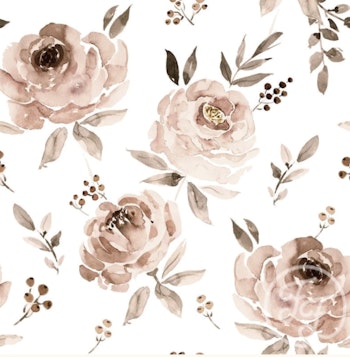 Uregelmessig ribb peony muster weiss