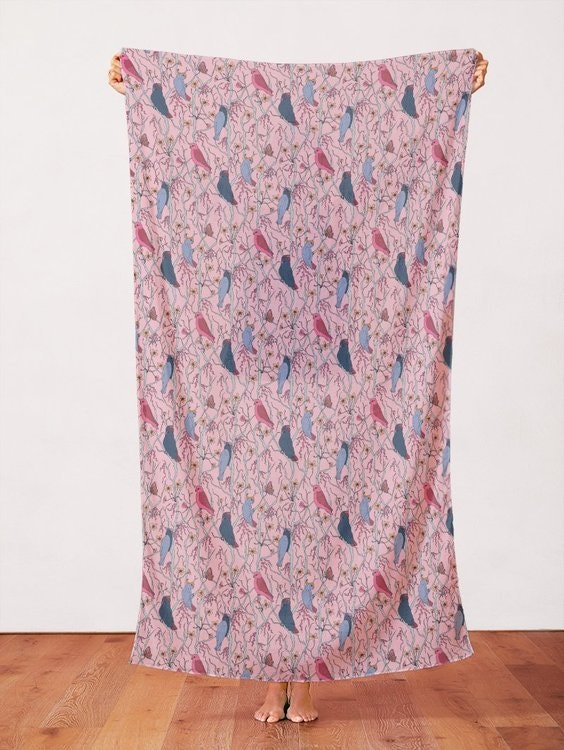 Quilters Cotton Cockatoos Cool Berry