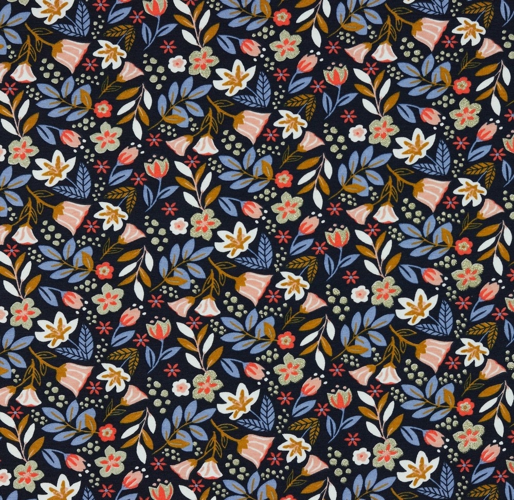 Jersey Glitter Happy Flower Navy