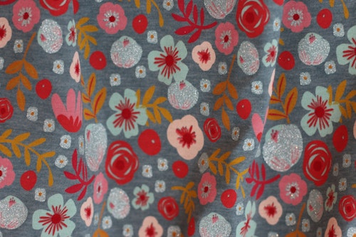Jersey Glitter Flowers Smoke Blue Melange