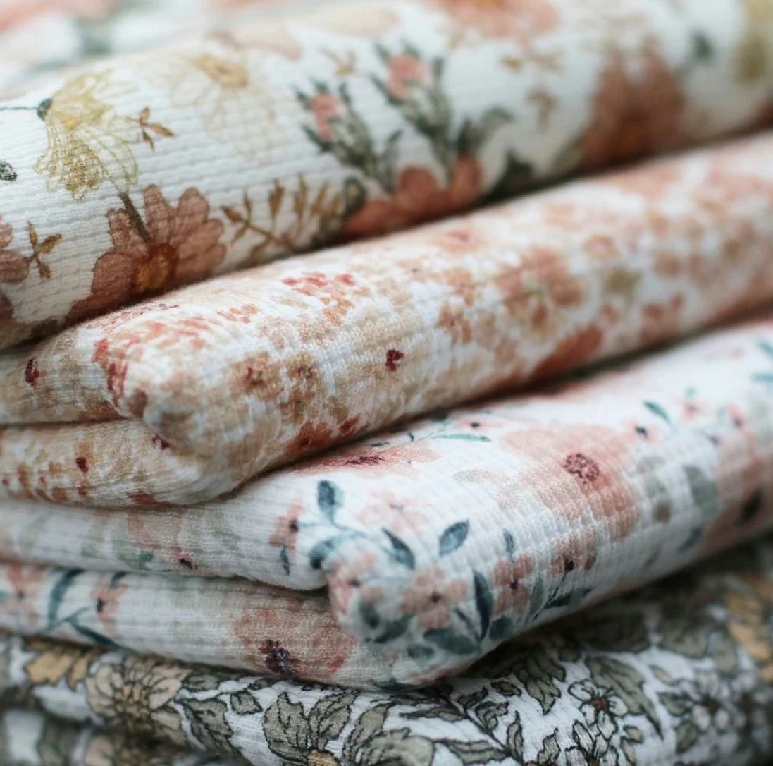 Våffeljersey Vintage Floral Peach