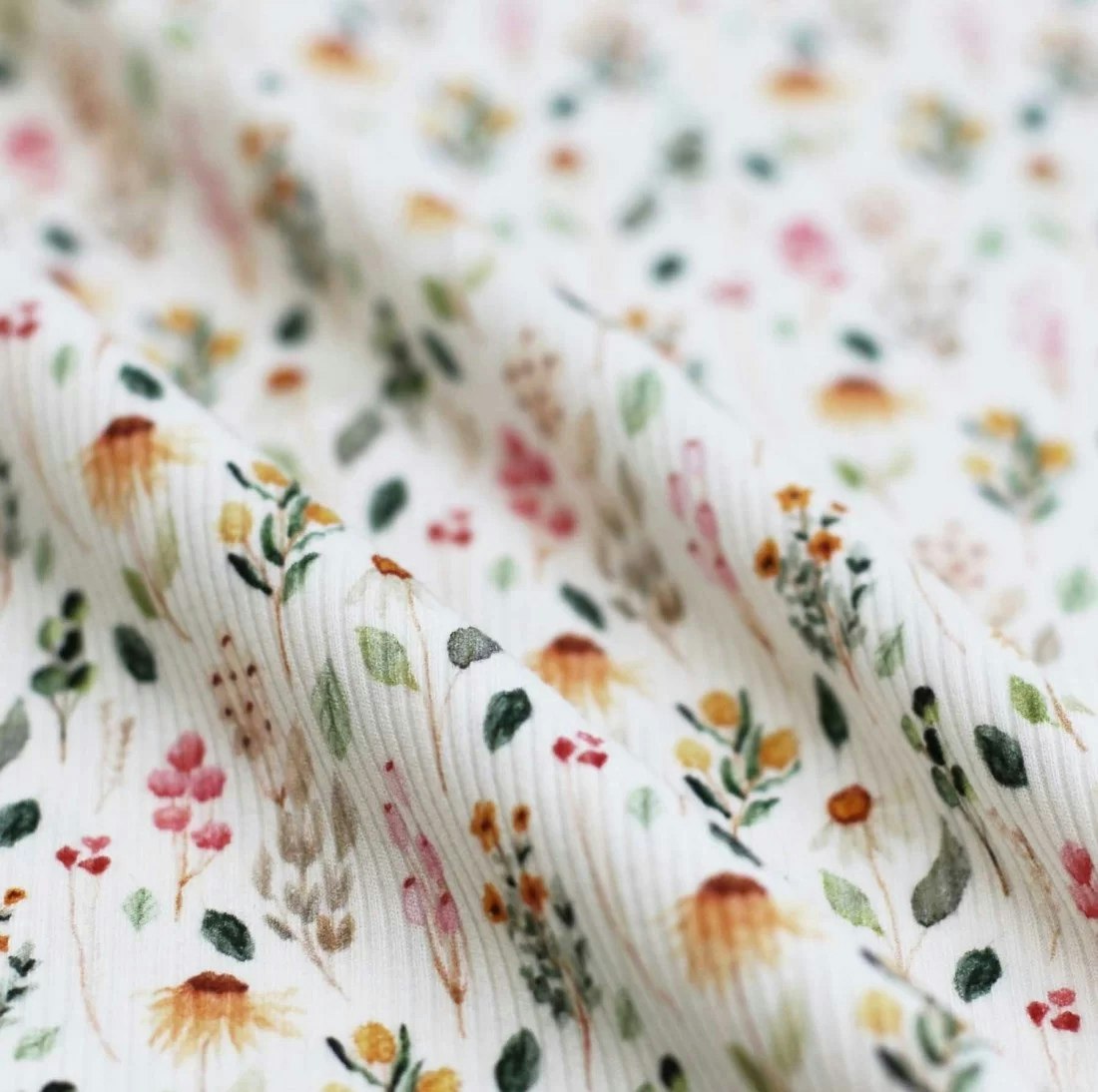 Rib Knit Jersey Natural Spring Flower