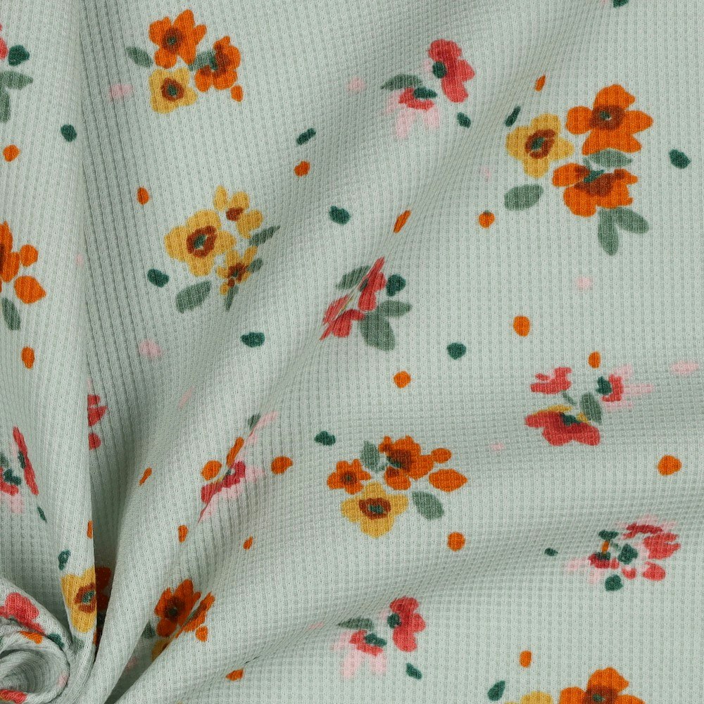 Våffeljersey Teal Flowers