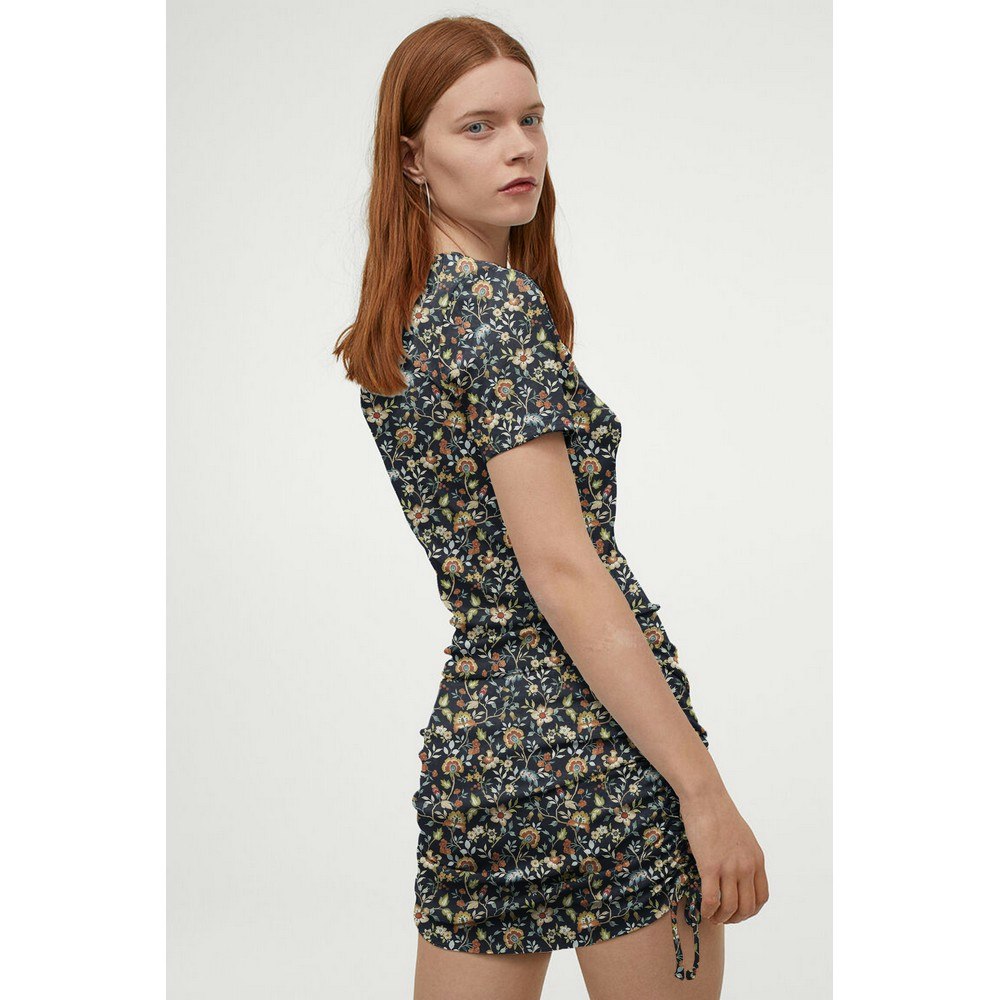 Rib Knit Jersey Petrol Flowers