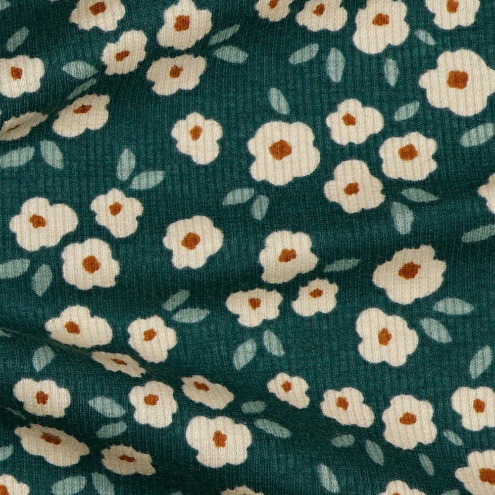 Rib Knit Jersey Petrol Flowers