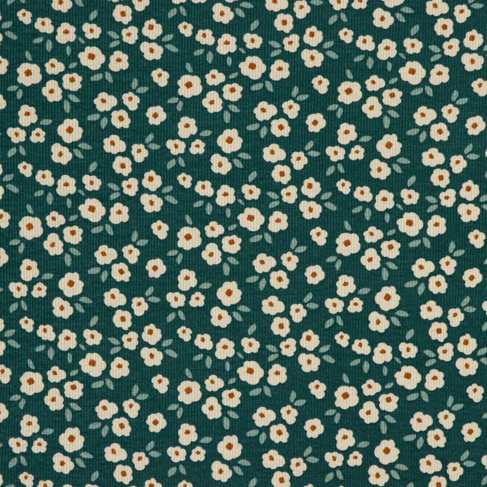 Rib Knit Jersey Petrol Flowers