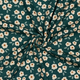 Rib Knit Jersey Petrol Flowers