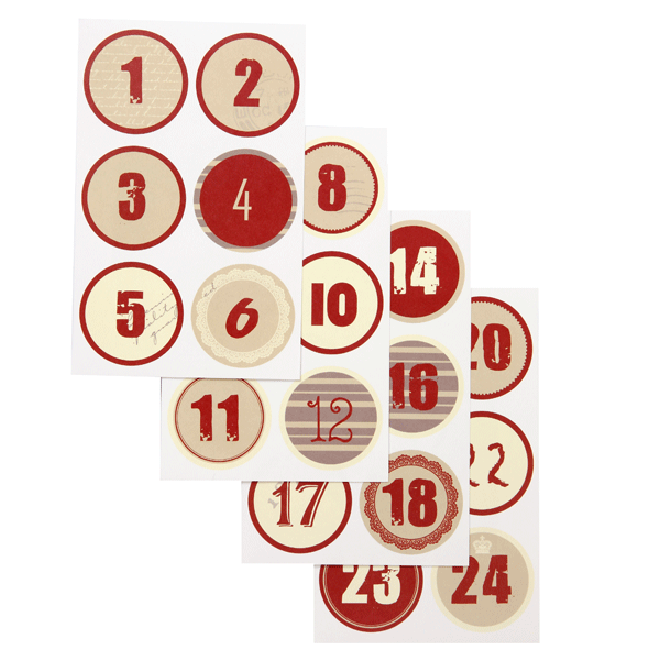 Stickers till Adventskalender Siffrorna 1-24