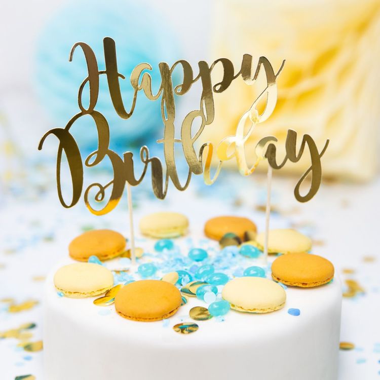 Cake Topper Happy Birthday Guld