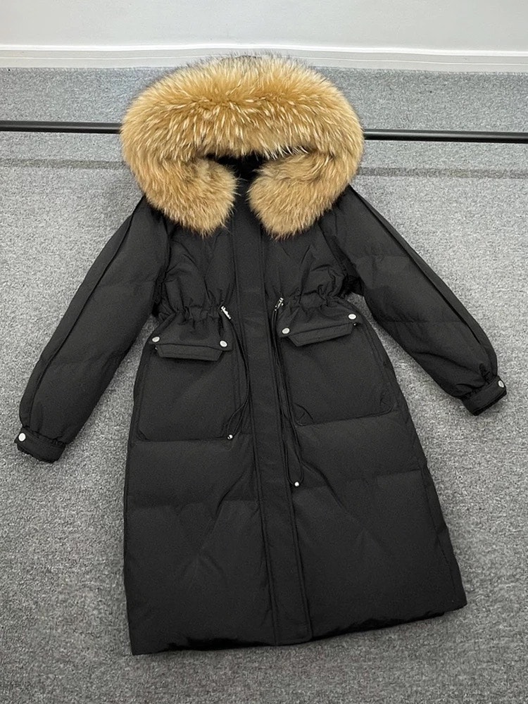 Dina long down coat- black/brown