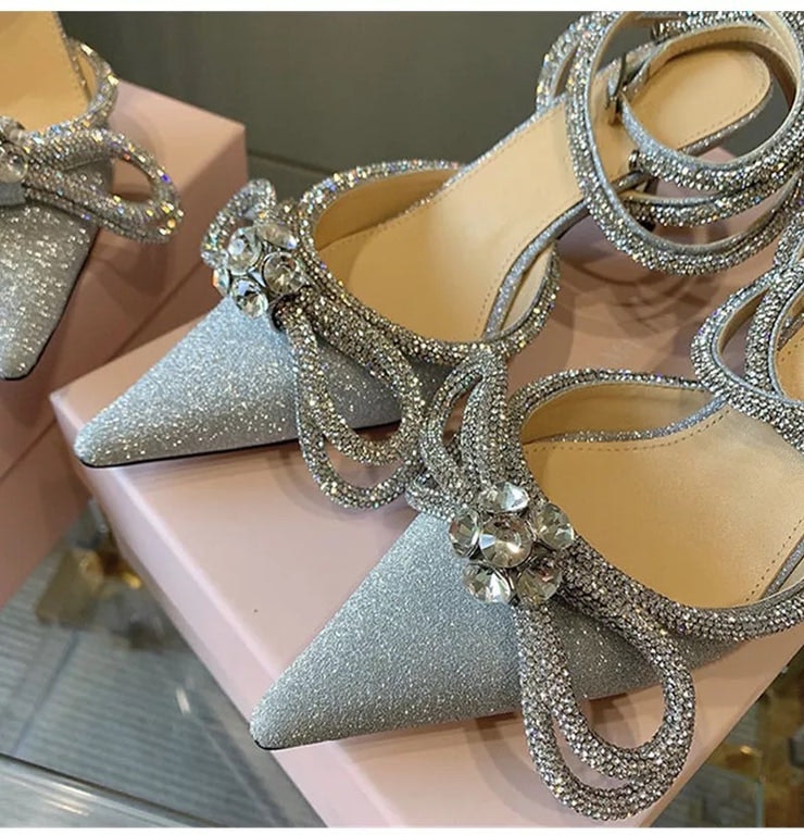 Leah bow heels- silver glitter