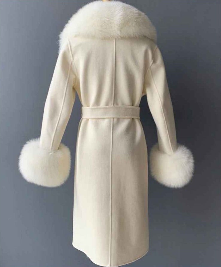 Amina wool mix fur coat- white/beige