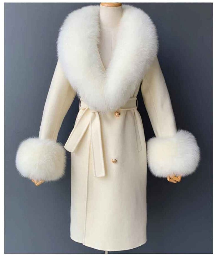 Amina wool mix fur coat- white/beige