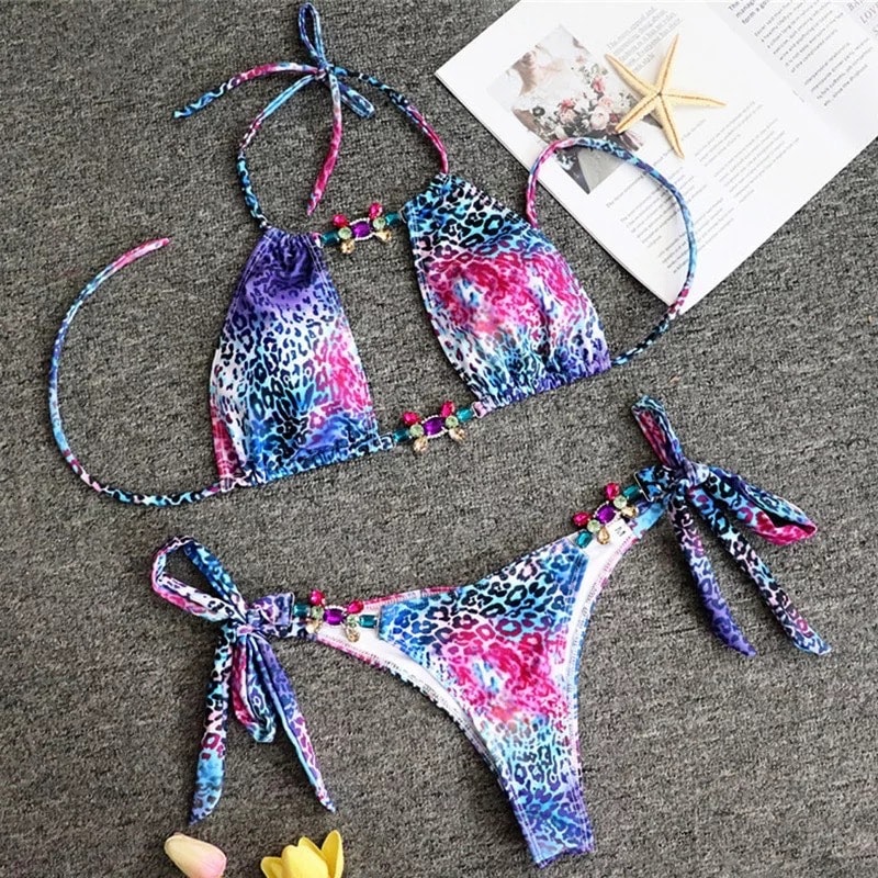 Victoria bikini- mixed purple/rhinestones