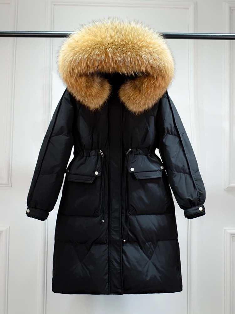 Dina long down coat- black/brown