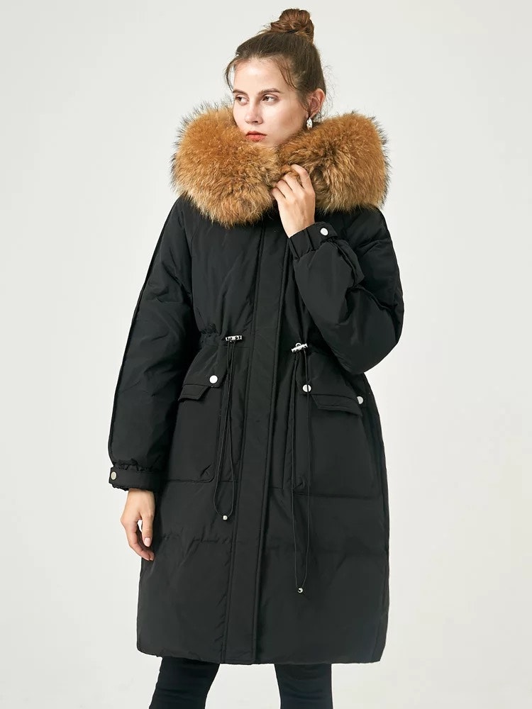 Dina long down coat- black/brown