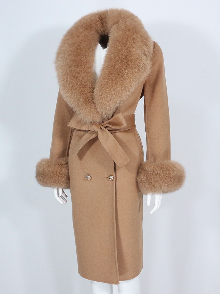 Vera wool mix fur coat- chocolate