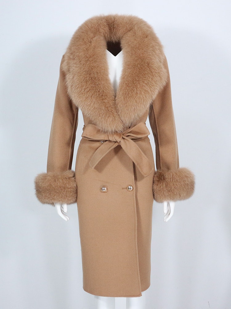 Vera wool mix fur coat- chocolate