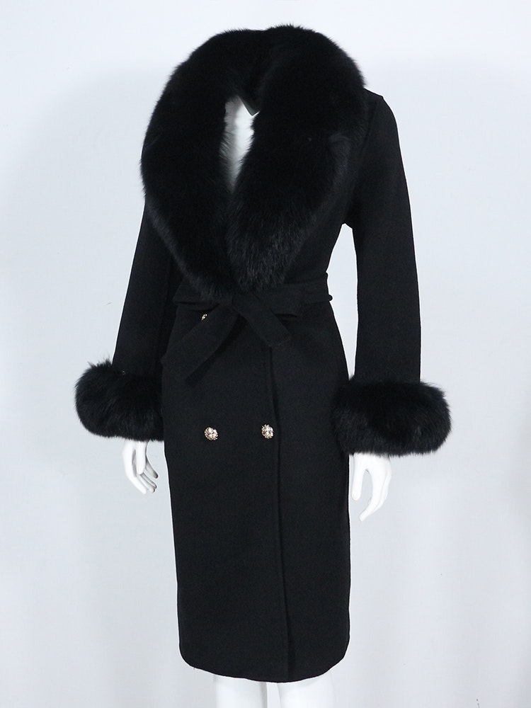 Vera wool mix fur coat- black