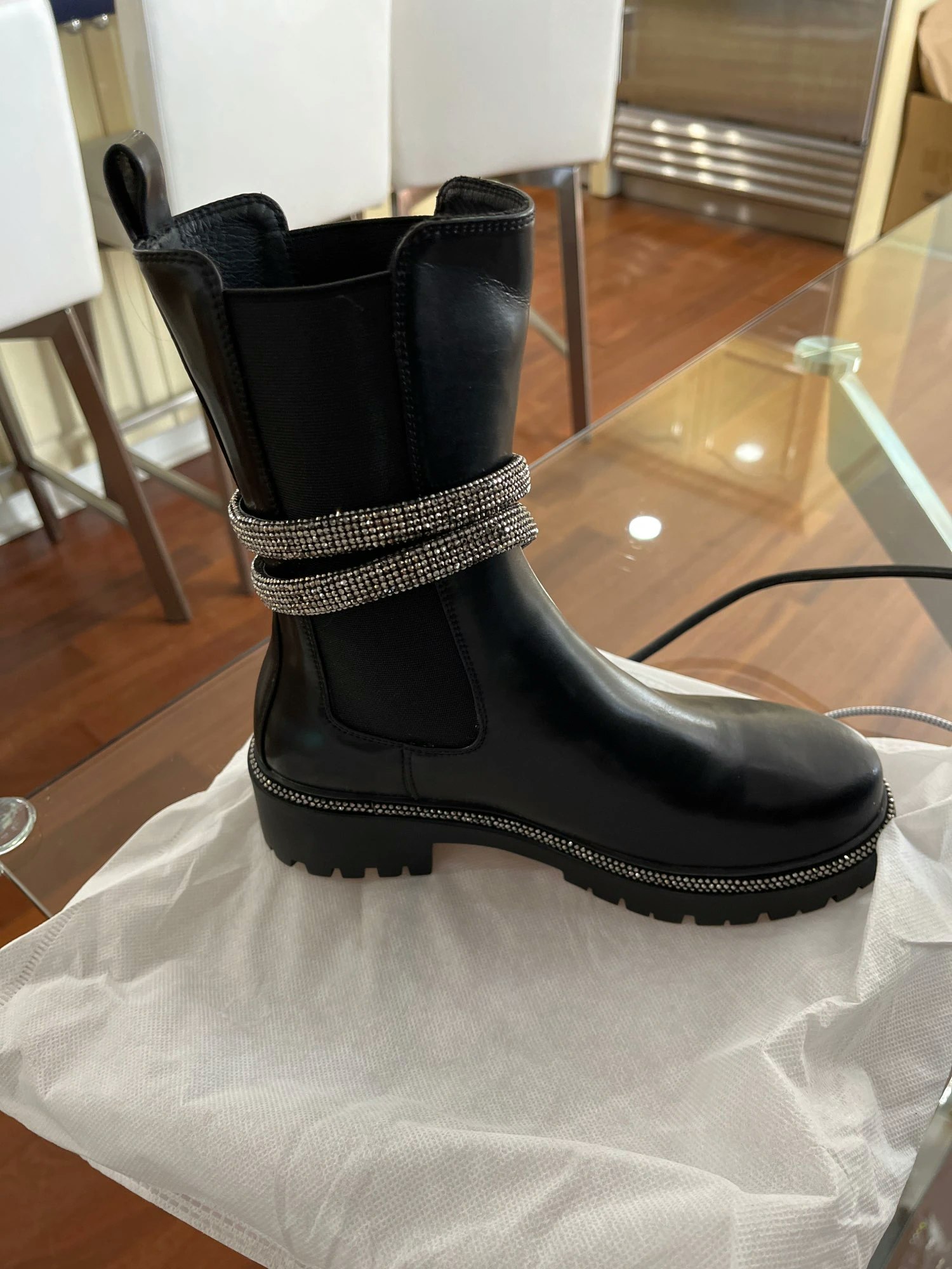 Snake leather boots- black/silver