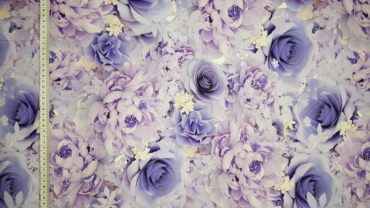 trikå tyg  mönster stuvbit college trikåtyg blommor lila vita