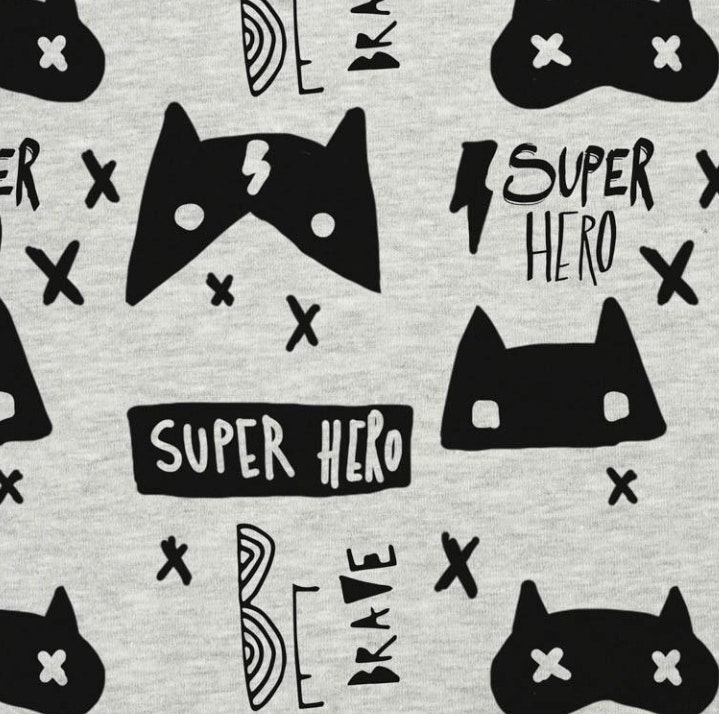 trikå tyg spel mönster stuvbit college trikåtyg super hero grå