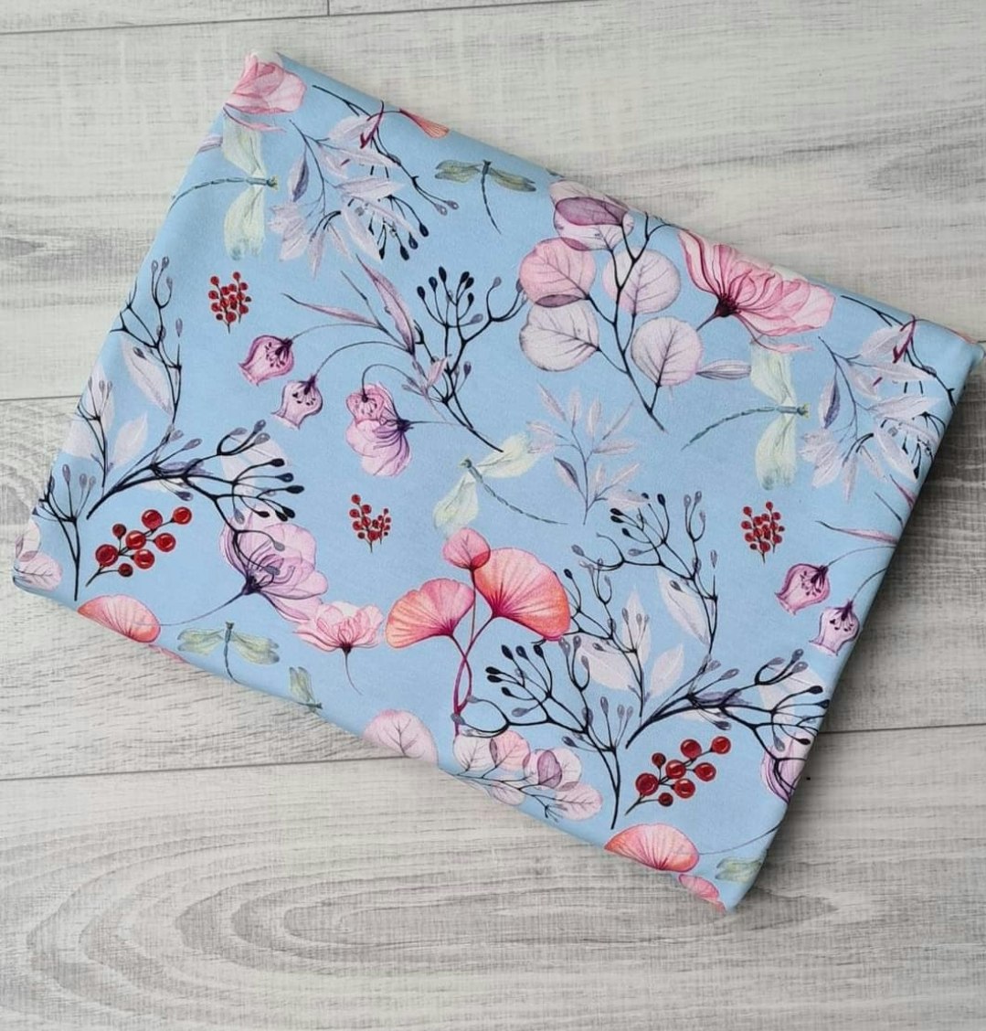 Blommor Blå Single Jersey