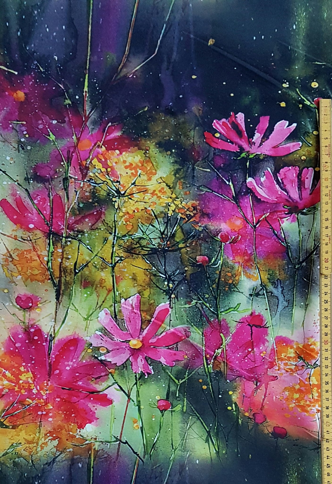 Blommor Orange Rosa Lila Svart Single Jersey