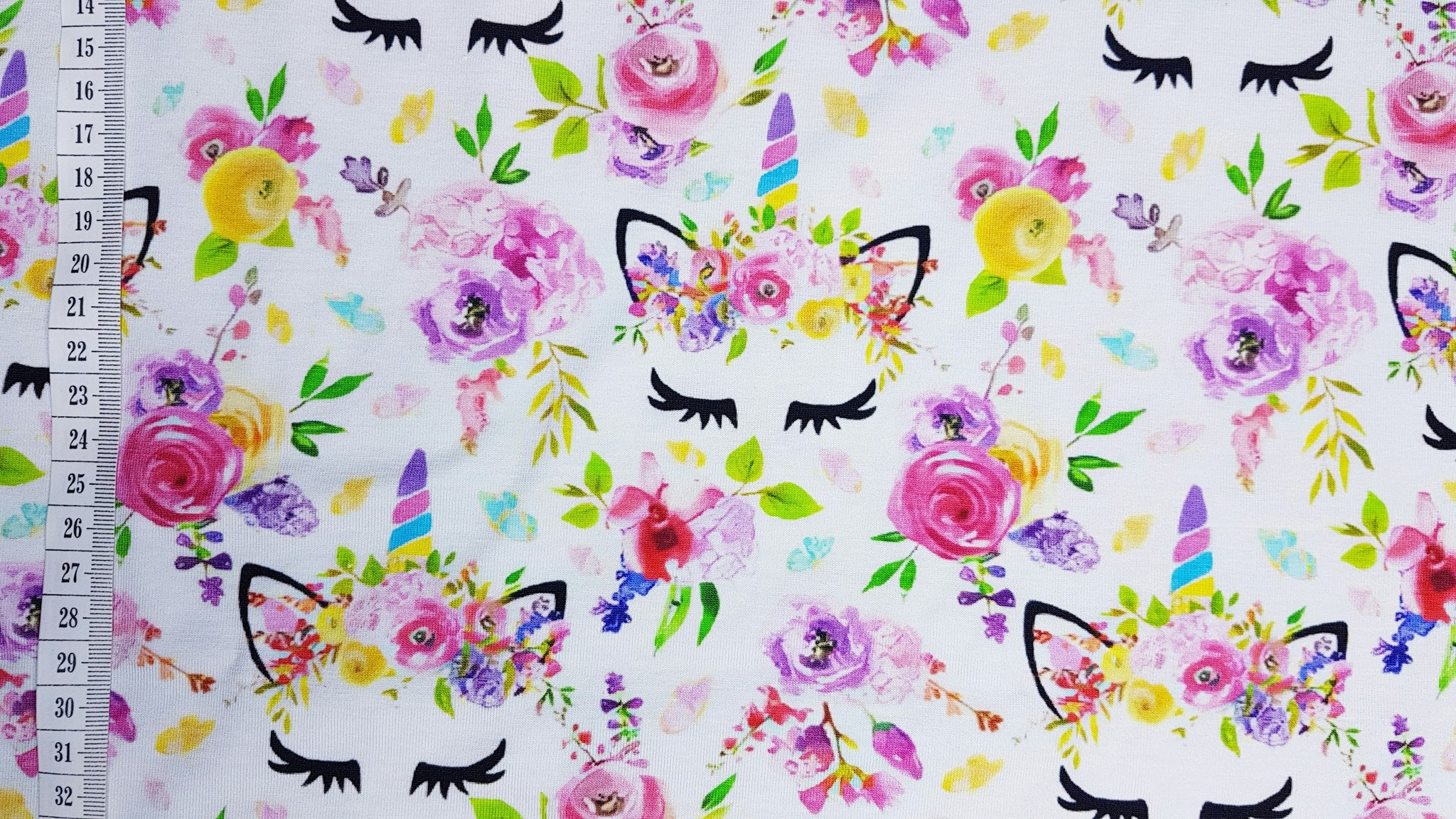 Enhörning Blommor Fransar Single Jersey 75cm