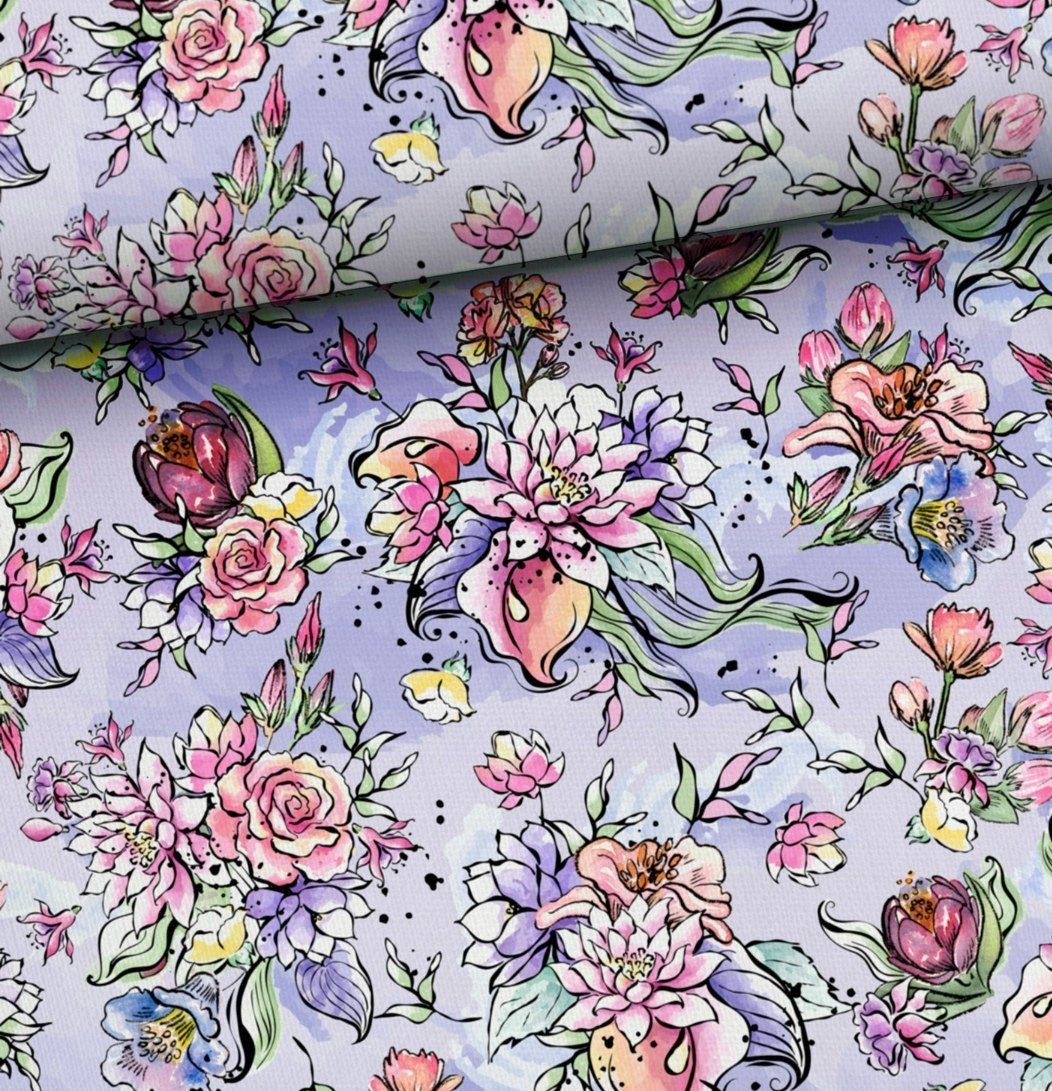 Blommor Lila Singel Jersey Trikå