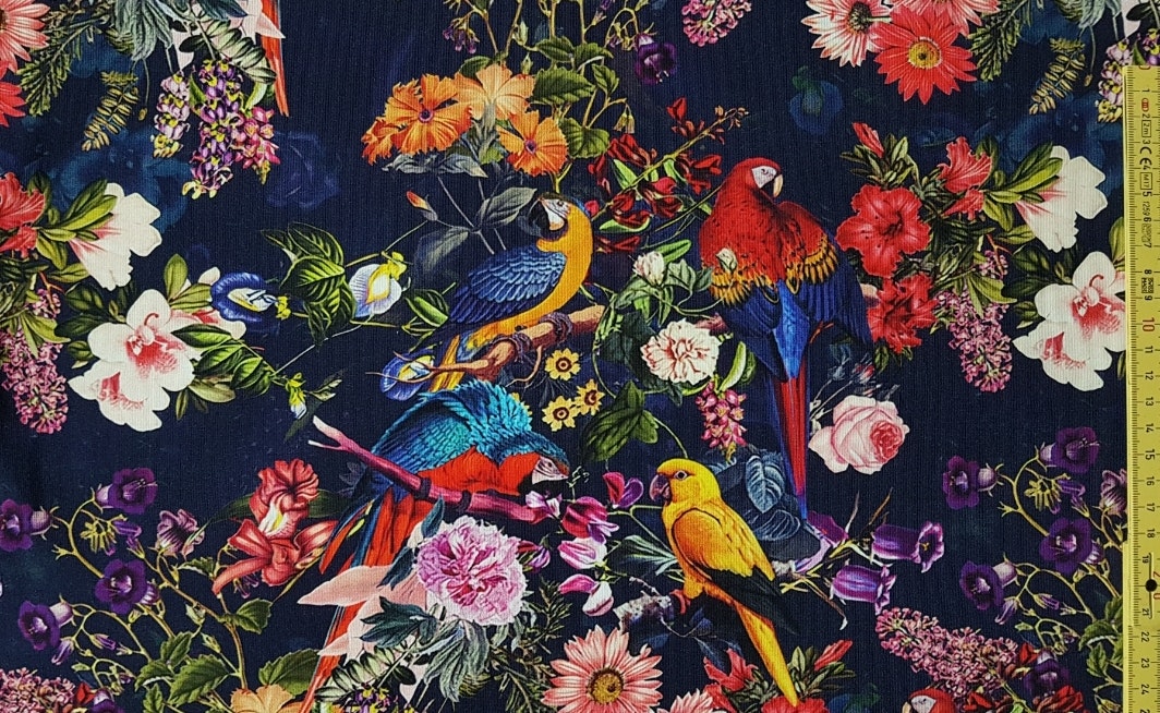 Papegoja och blommor Single Jersey