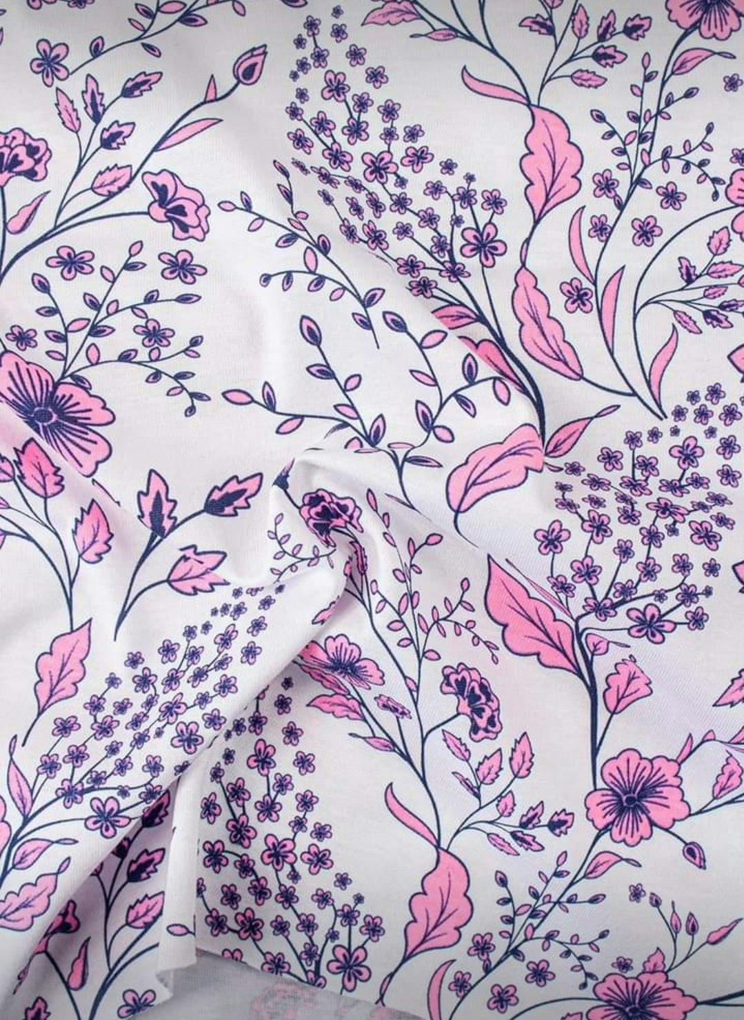 Blommor Rosa Blå Single Jersey OUTLET