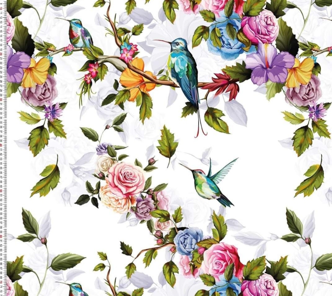 Kolibrer Blommor Single Jersey