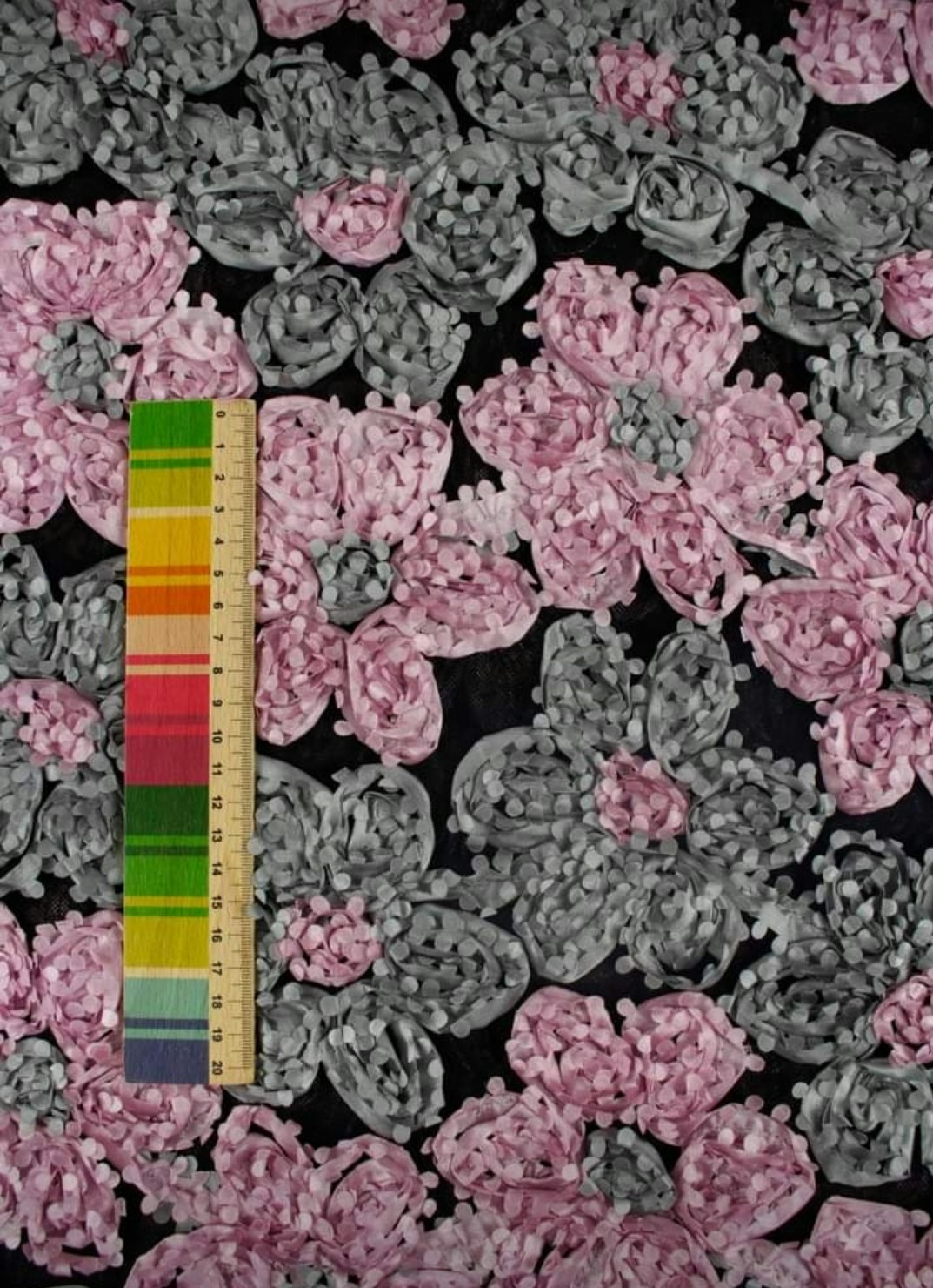 Tyll Blommor Svart Vit Rosa OUTLET