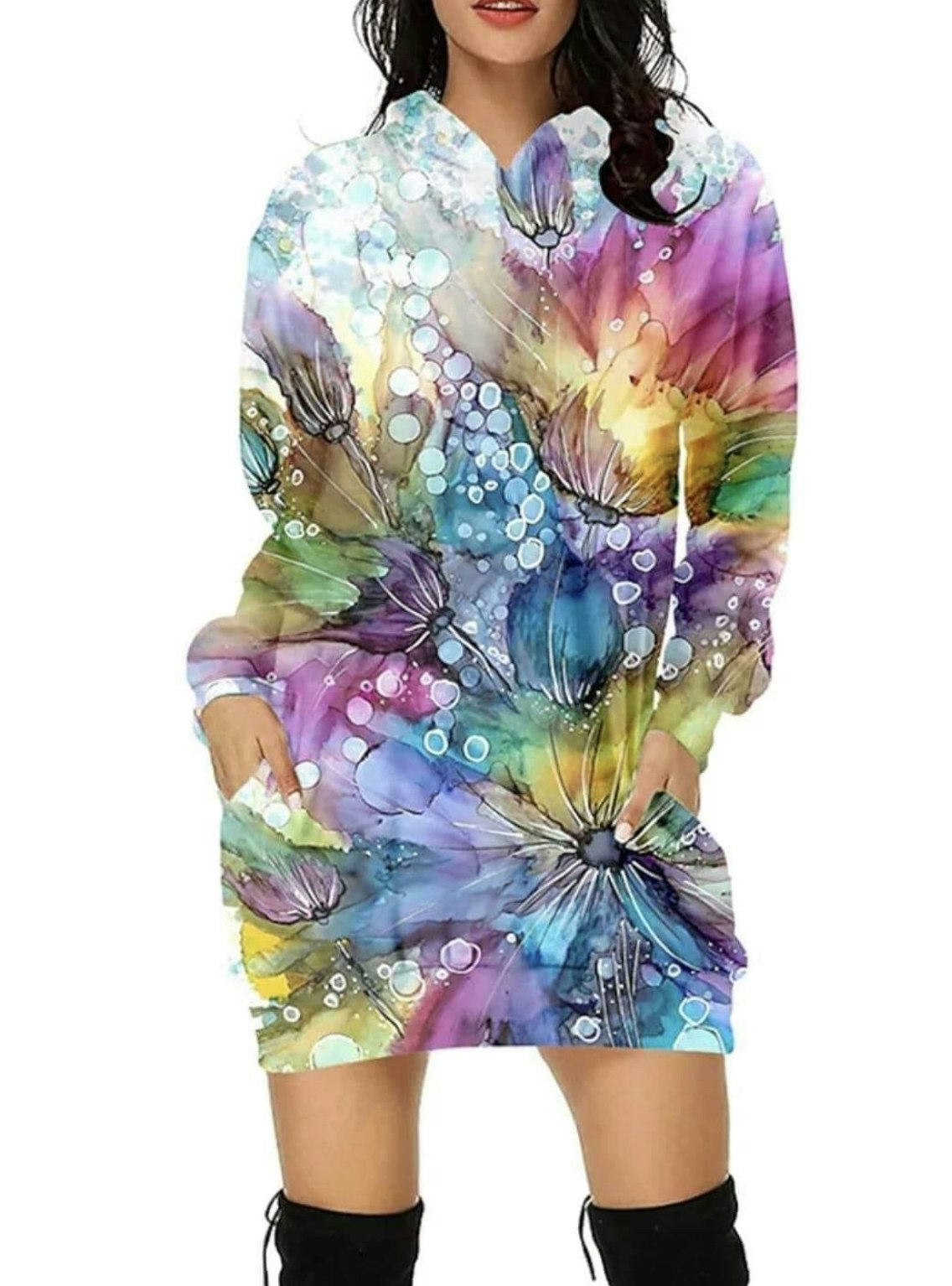 Tyg tyger French Terry college jogging öglad blommor abstrakt