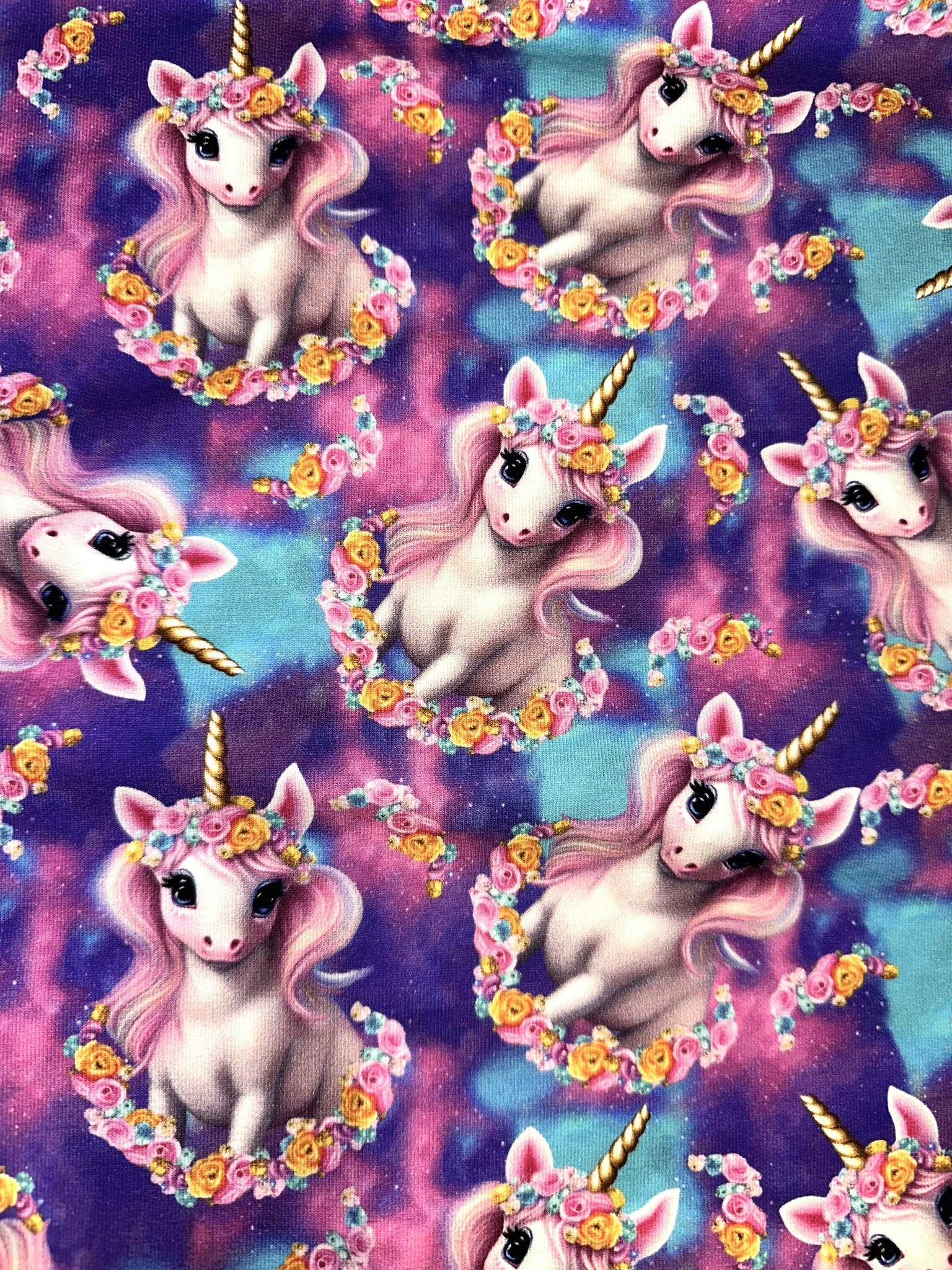 Tyg tyger French Terry college jogging öglad baksida enhörning unicorn