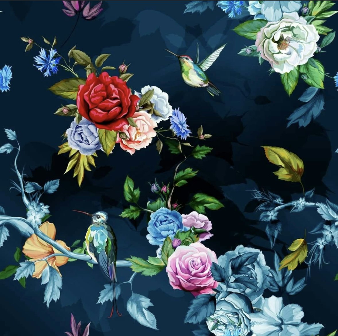 Tyg tyger velour fågel blomma