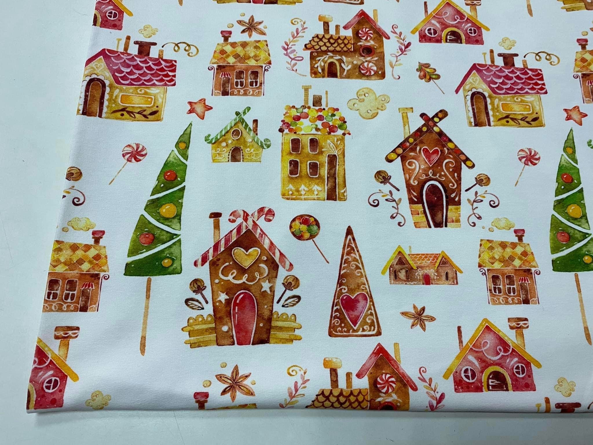 Tyg tyger jul pepparkakshus French Terry college jogging öglad baksida