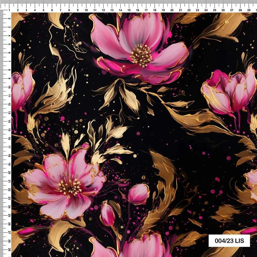Tyg tyger French Terry college jogging öglad baksida blommor på svart