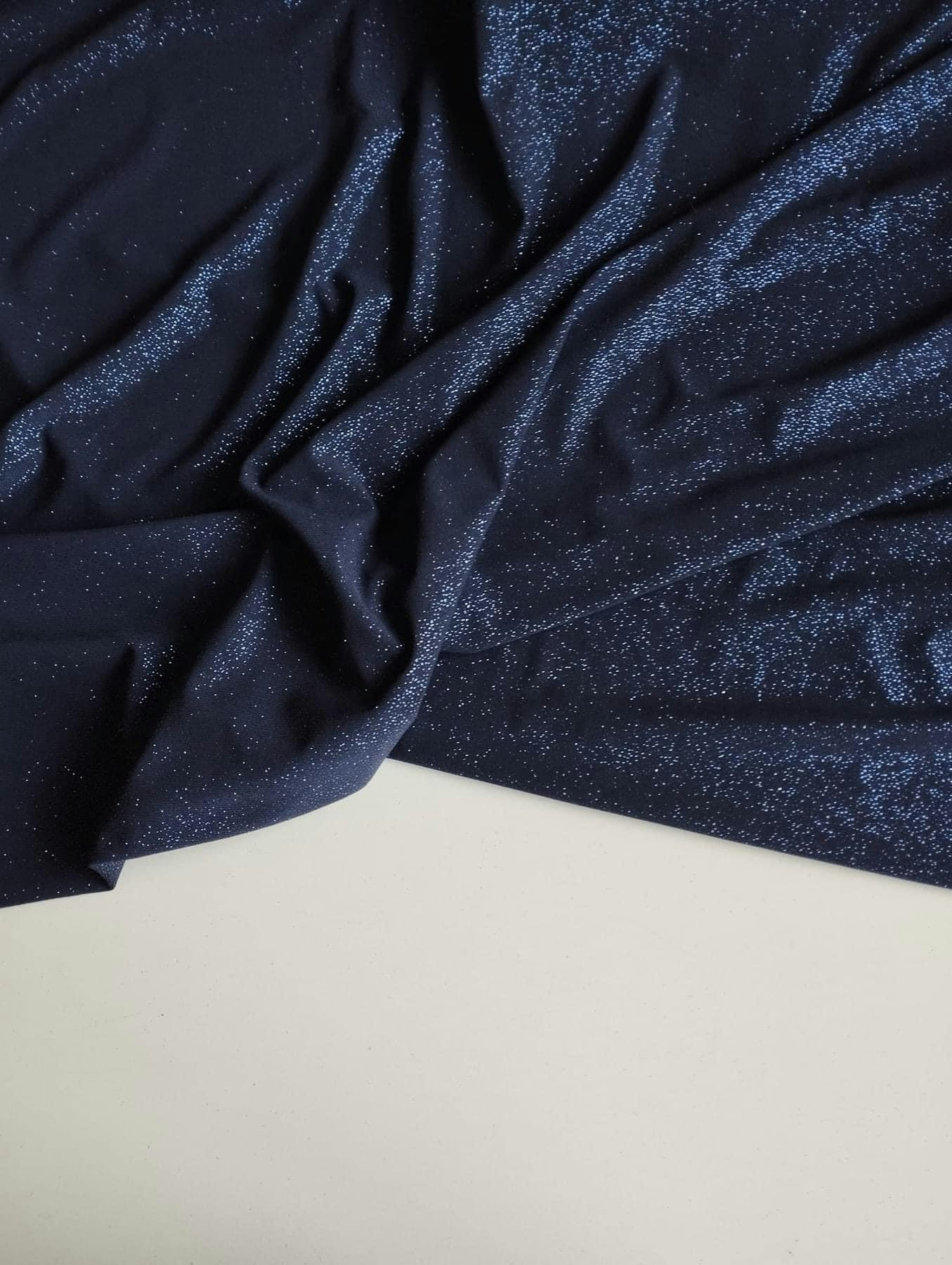Tyg tyger trikå singel Jersey mörkblå glitter
