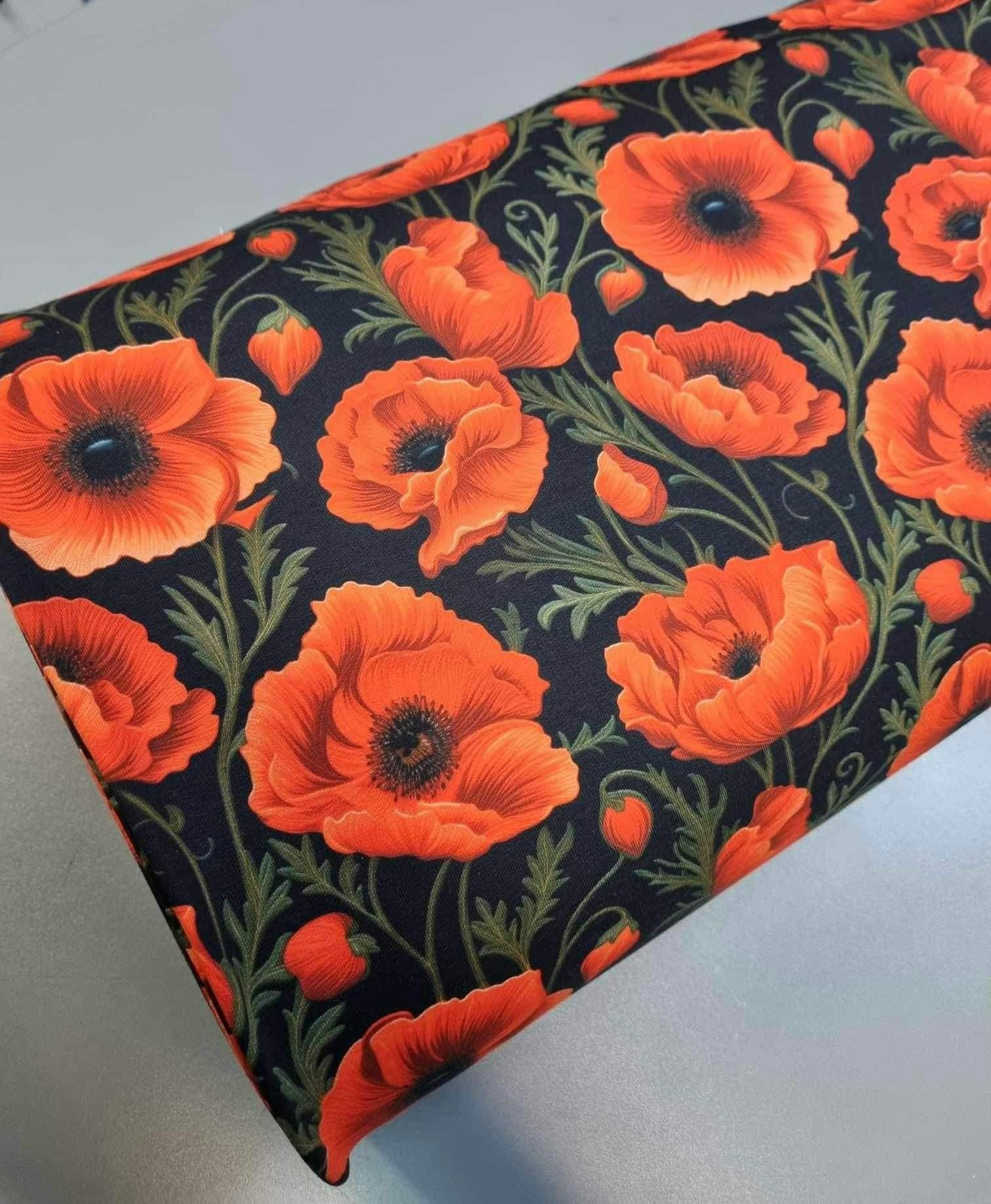Tyg tyger French Terry college jogging öglad blommor vallmo
