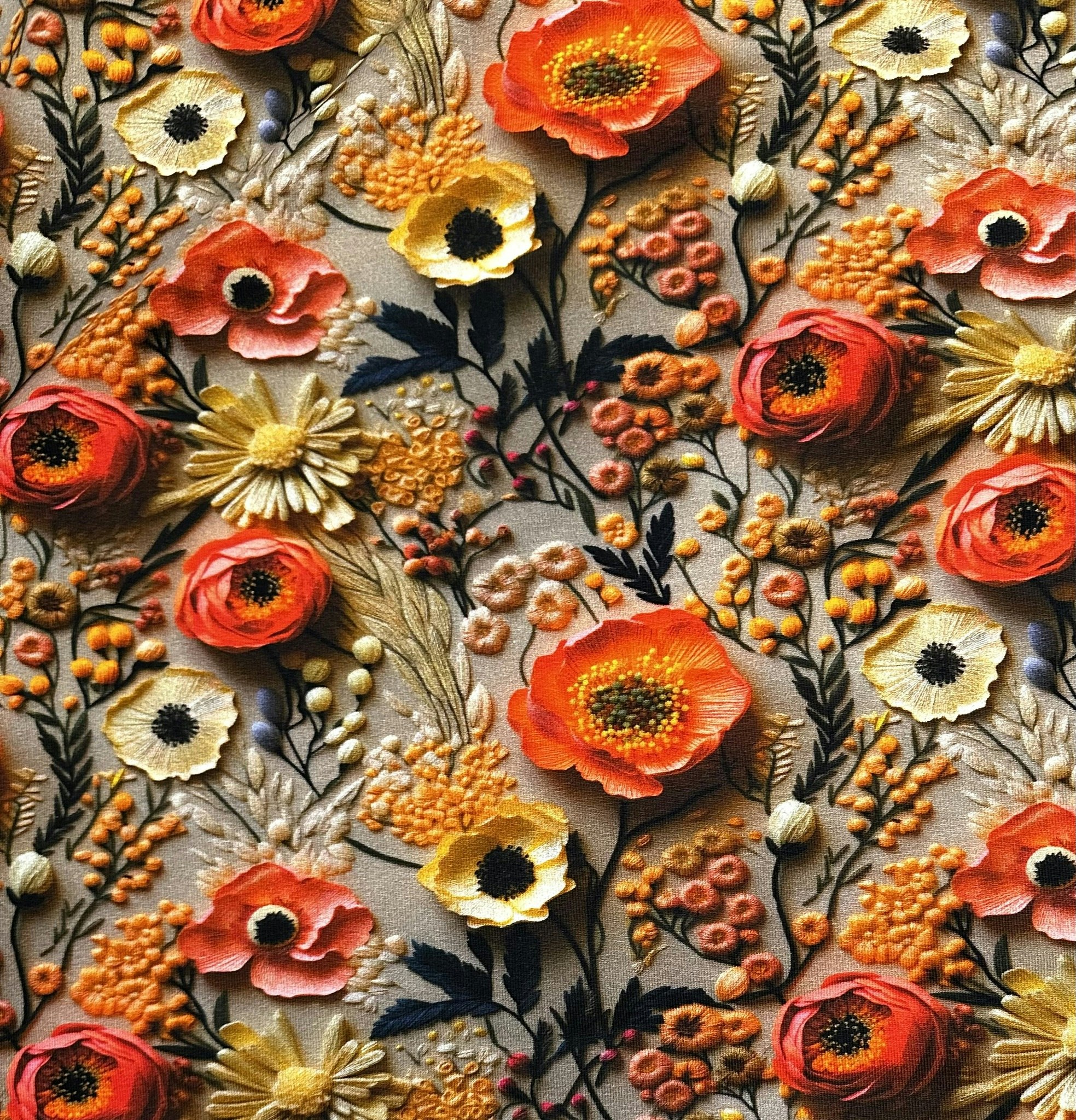 Tyg tyger 3d blommor French Terry college jogging öglad baksida