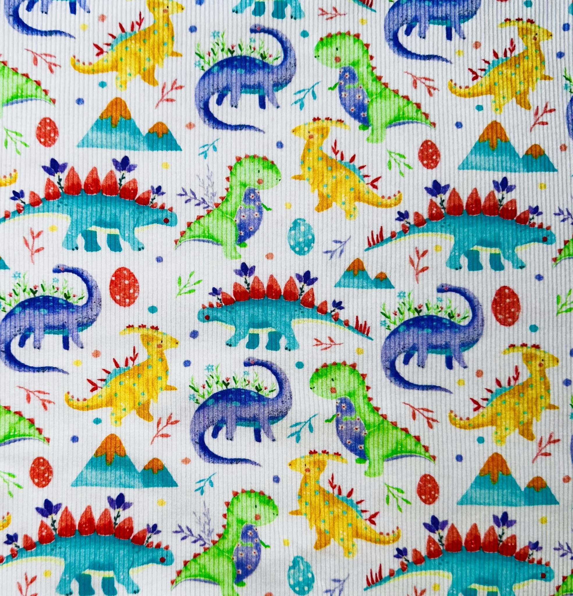 Tyg tyger trikå ribb ribbad ribbat Dino dinosaurier