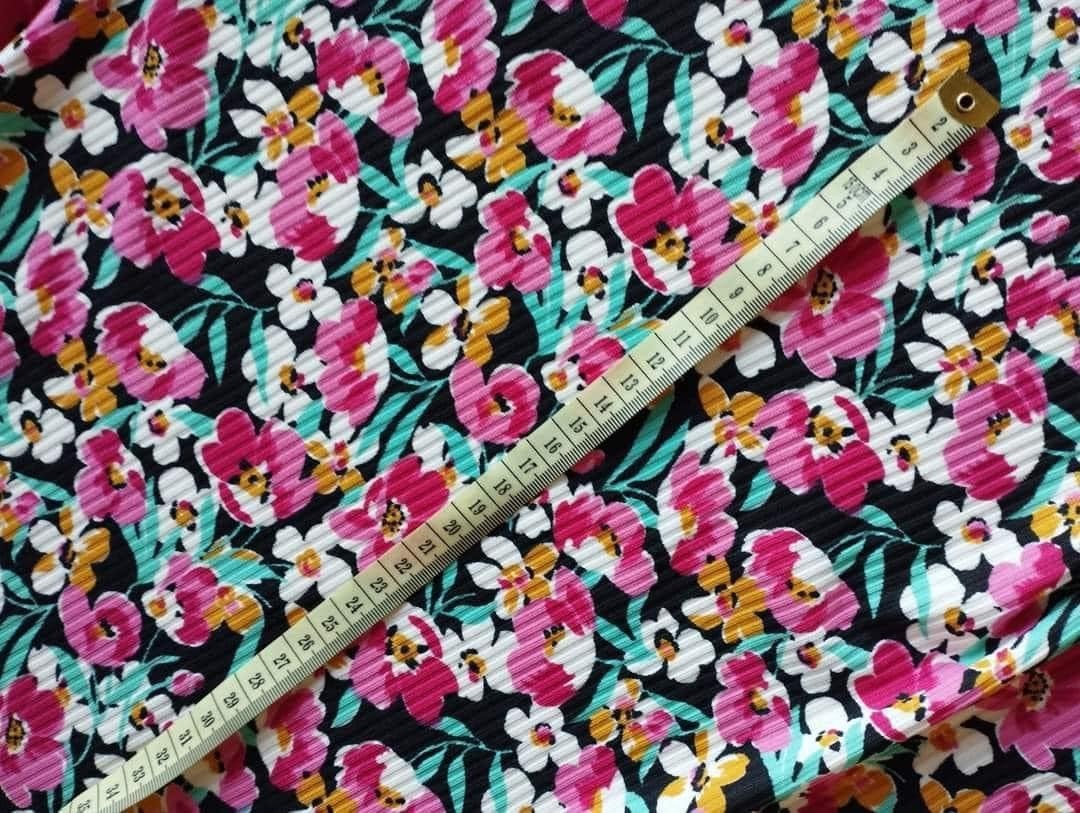 Blommor Ribbad Single Jersey  OUTLET