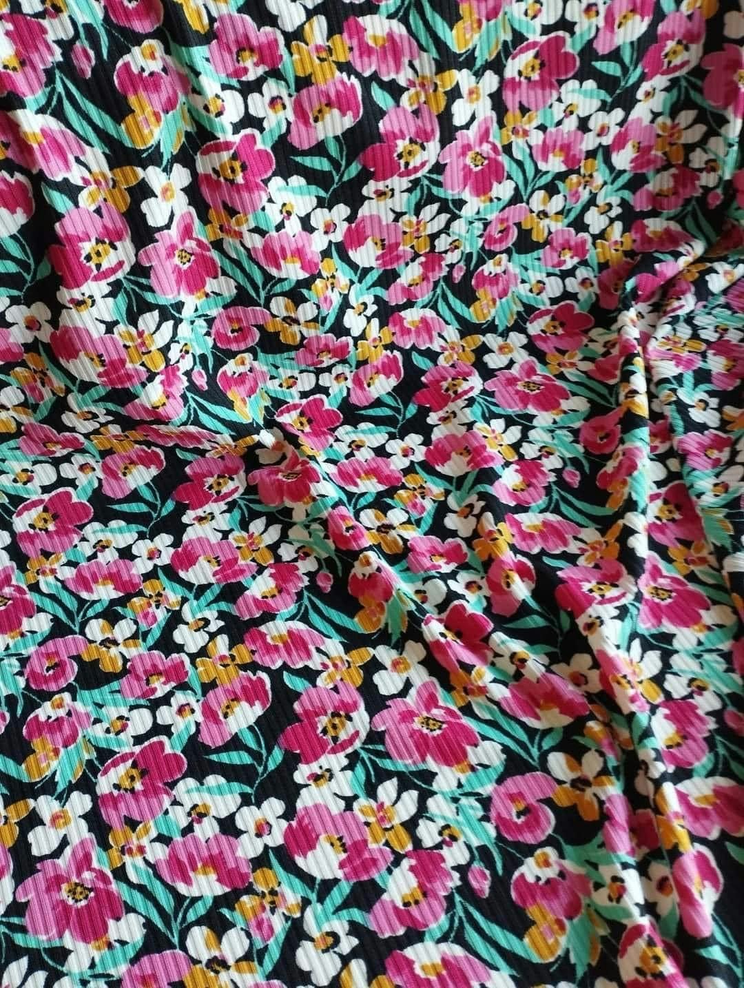 Blommor Ribbad Single Jersey  OUTLET