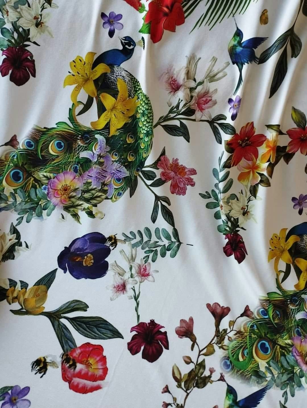 Fåglar Blommor Blad Jersey Viscose