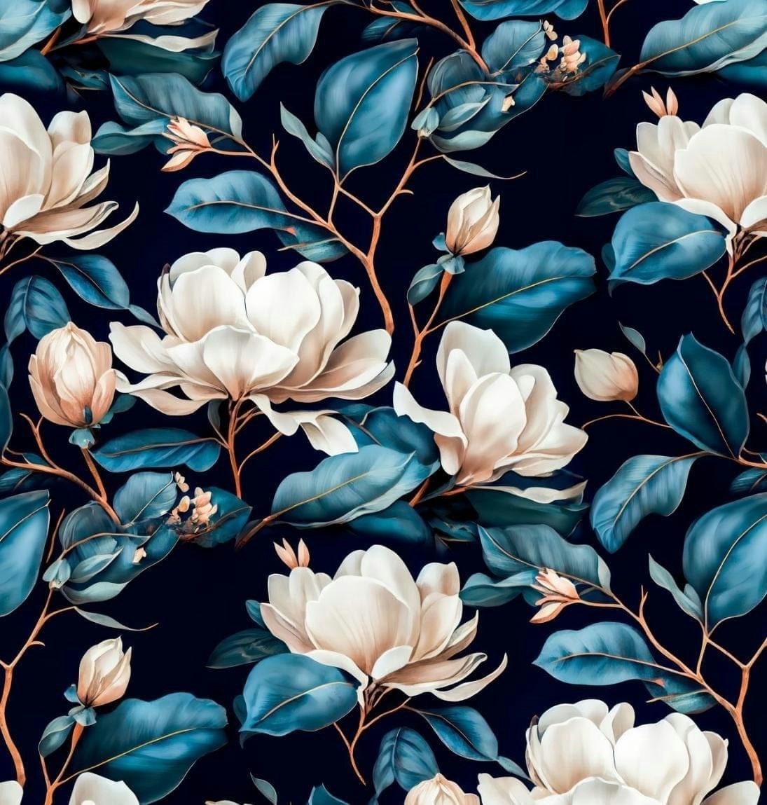 Tyg tyger french Terry öglad baksida blommor magnolia